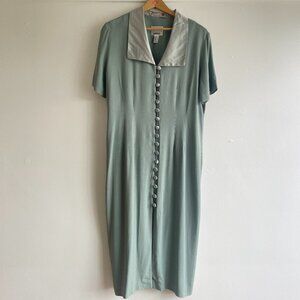Vintage 90s Light Green Button Front Dress Size 14 US